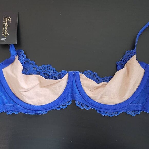 Frederick's of Hollywood Nude and Blue Lace Bra Size 32D NWT Lingerie Shower - Picture 11 of 13
